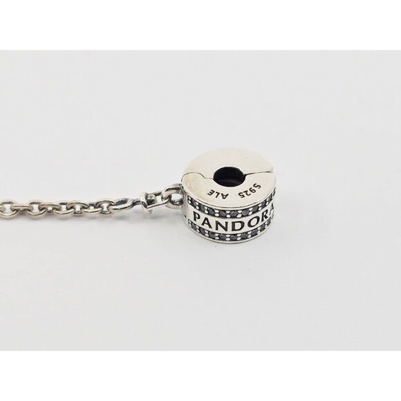 Authentic Pandora Logo Sterling Silver Pave CZ Safety Chain Clip Charm - Picture 8 of 9